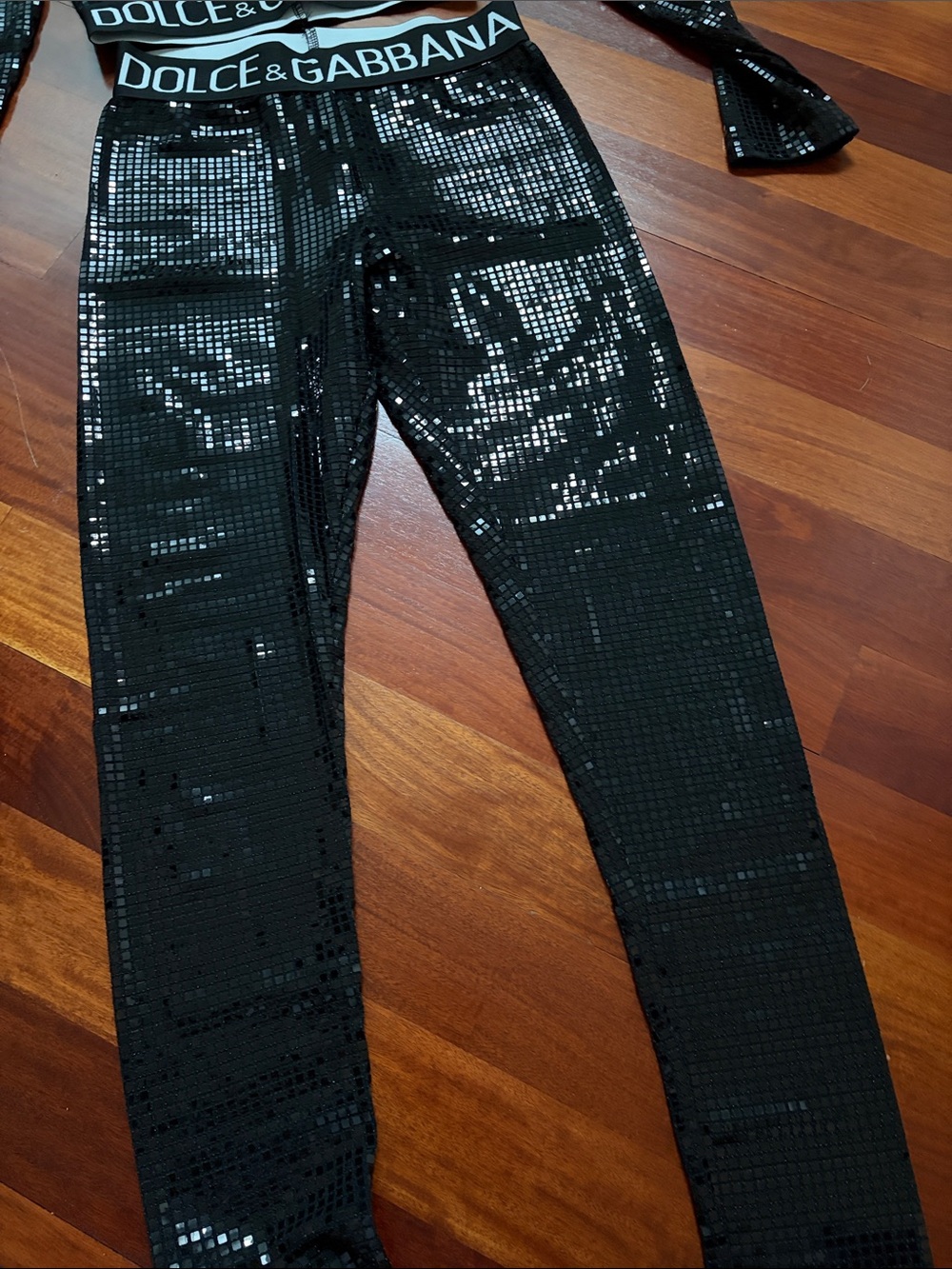 Black Sequin Crop Top and Leggings Set - Picture 2 of 4